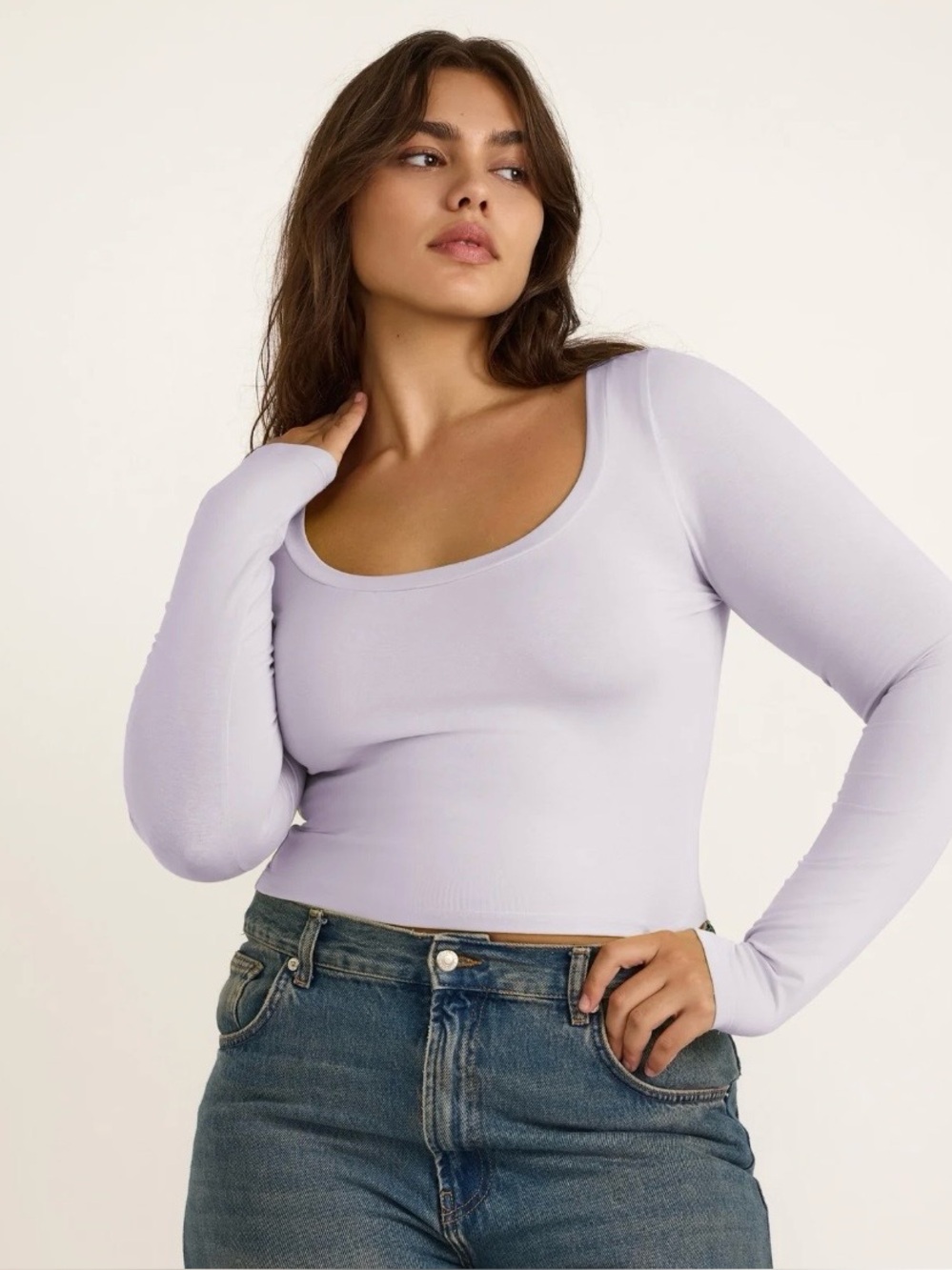 NWT Organic Basics Everyday Scoop Neck Long Sleeve Tee Top Cotton